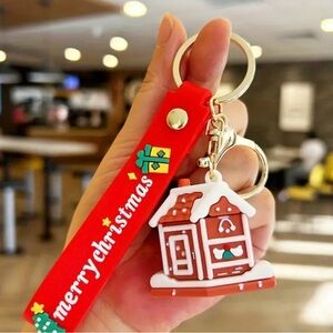 Gingerbread House Keychain w/ Merry Christmas Silicone Strap Purse Charm